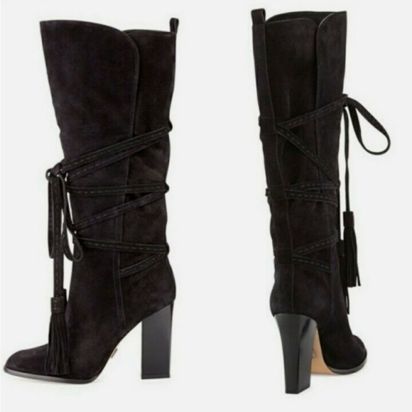 Michael Kors Shoes - Michael Kors Womens Black Jessa Lace up Tassel Suede Boots